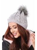 Palarie de iarna cu pompon, gri deschis cu roz C39 - Magazin online - Boutique